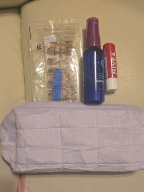 Lavender Quilted Cosmetic Case With Beauty Items